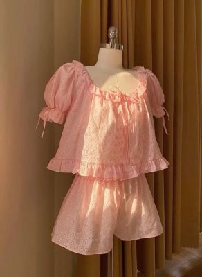 pijama đũi tay ngắn nữ
