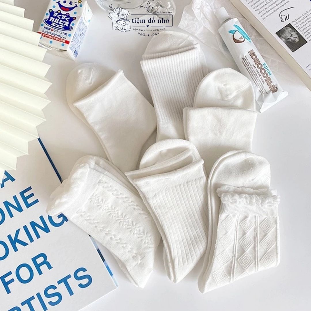 Set Tất Trắng Cổ Cao Tiệm Đồ Nhỏ – Chất Cotton Co Giãn - Ảnh 3