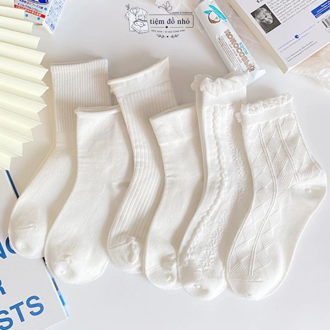 Set Tất Trắng Cổ Cao Tiệm Đồ Nhỏ – Chất Cotton Co Giãn - Ảnh 2