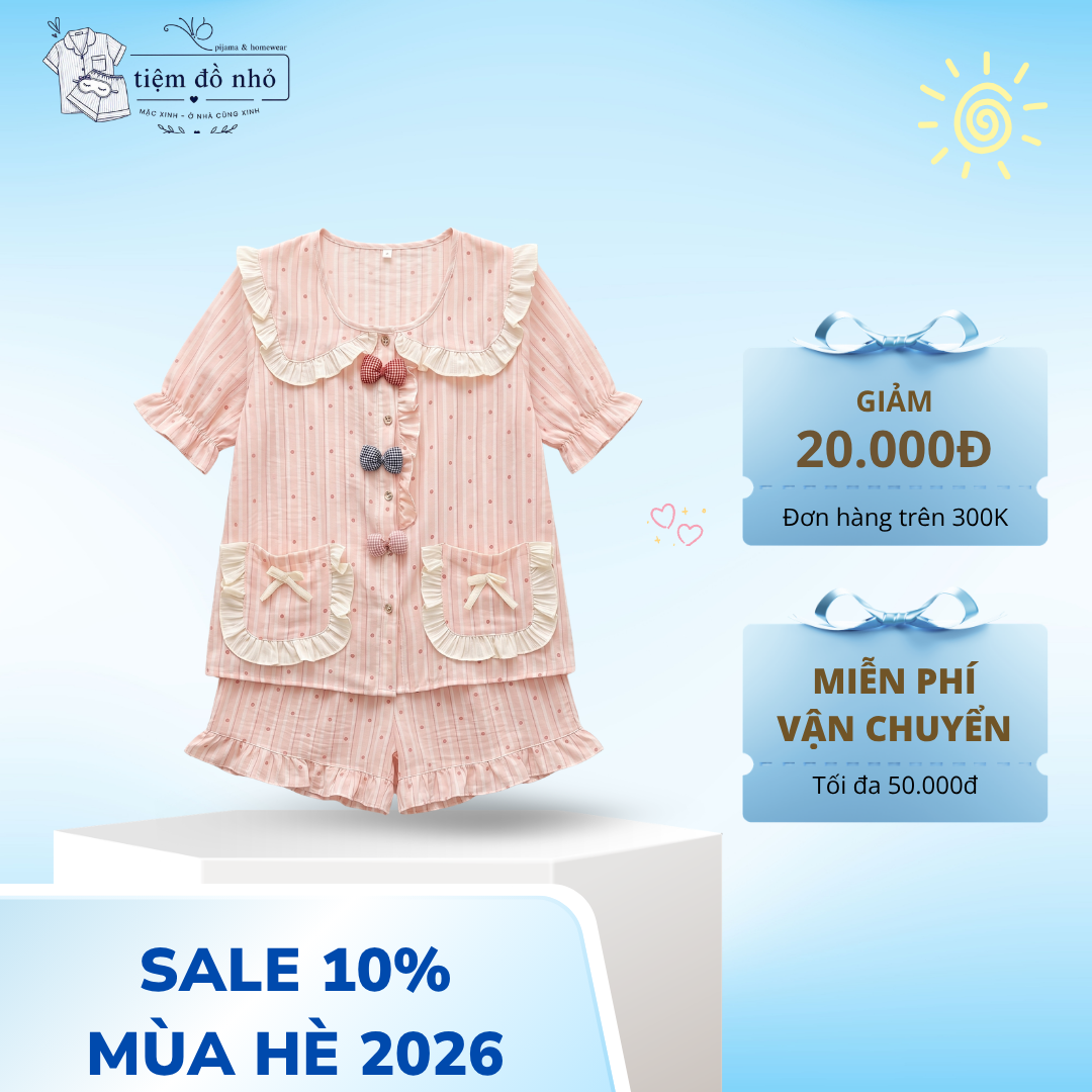 Bộ Đồ Ngủ Nữ Pijama Vân Mây Cổ Bèo - Ảnh 2