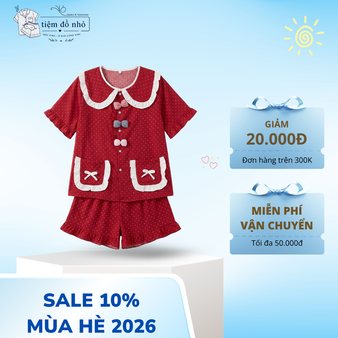 Bộ Đồ Ngủ Nữ Pijama Vân Mây Cổ Bèo - Ảnh 4