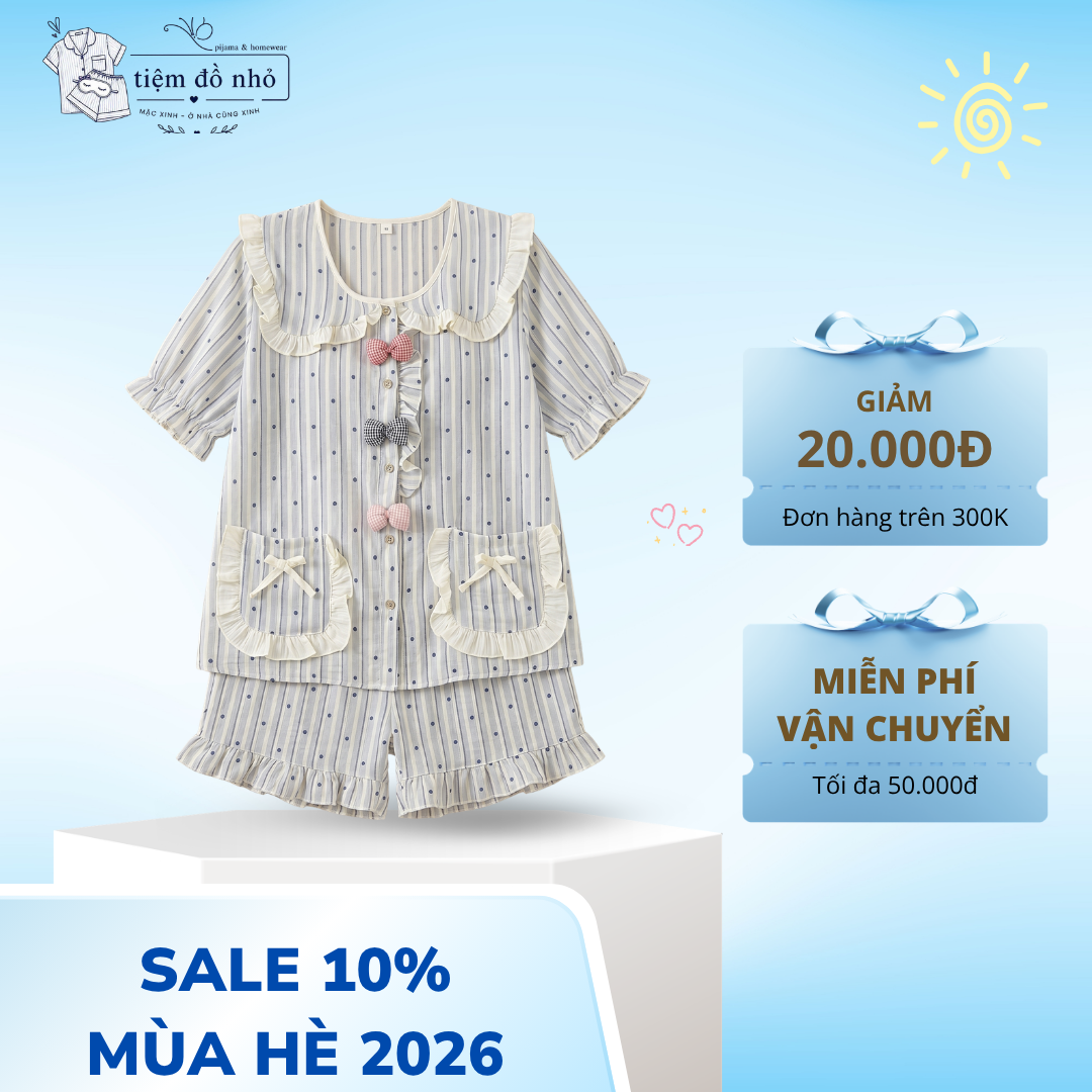 Bộ Đồ Ngủ Nữ Pijama Vân Mây Cổ Bèo - Ảnh 5