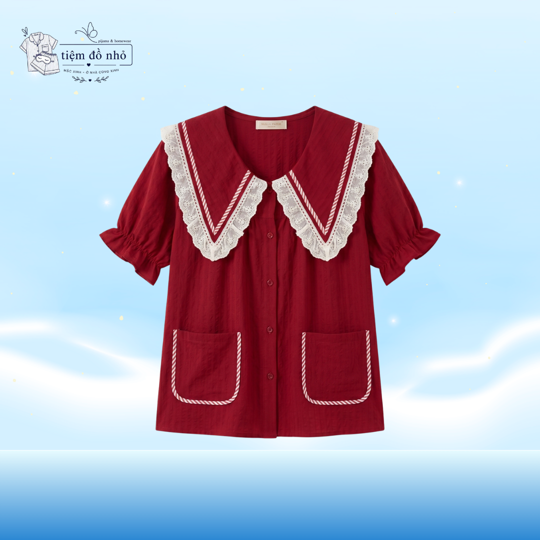 Bộ Đồ Ngủ Nữ Cổ Thủy Thủ Ren Vintage - Ảnh 2