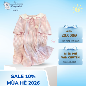 Váy Ngủ Dáng Suông Caro Hồng Kitty - Đầm Mặc Nhà Tay Ngắn Phối Cố Bèo Tiểu Thư