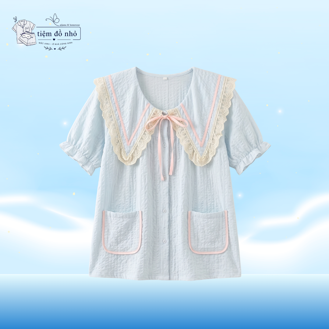 Bộ Đồ Ngủ Nữ Cổ Thủy Thủ Ren Vintage - Ảnh 5