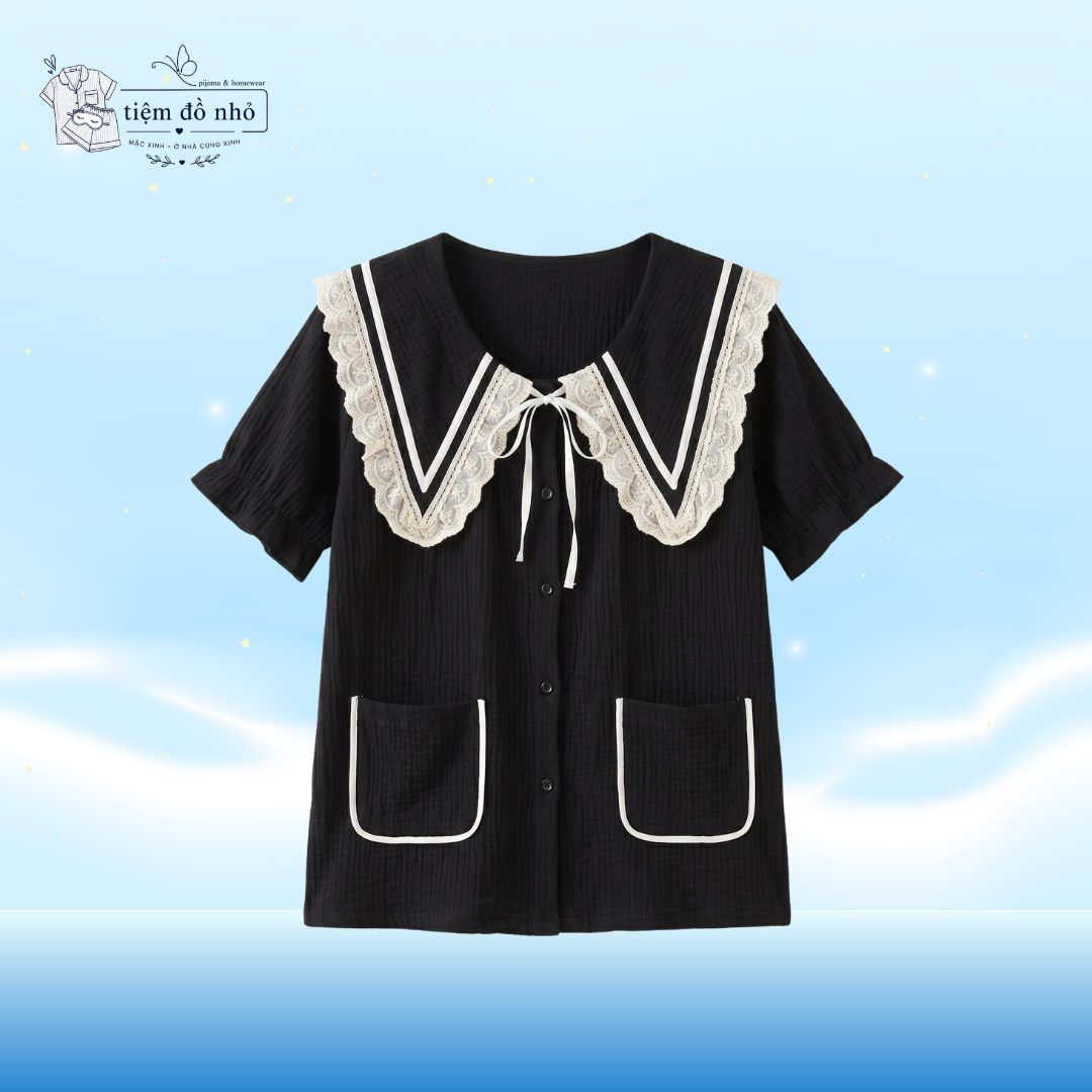Bộ Đồ Ngủ Nữ Cổ Thủy Thủ Ren Vintage - Ảnh 4