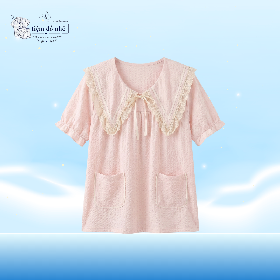 Bộ Đồ Ngủ Nữ Cổ Thủy Thủ Ren Vintage - Ảnh 3