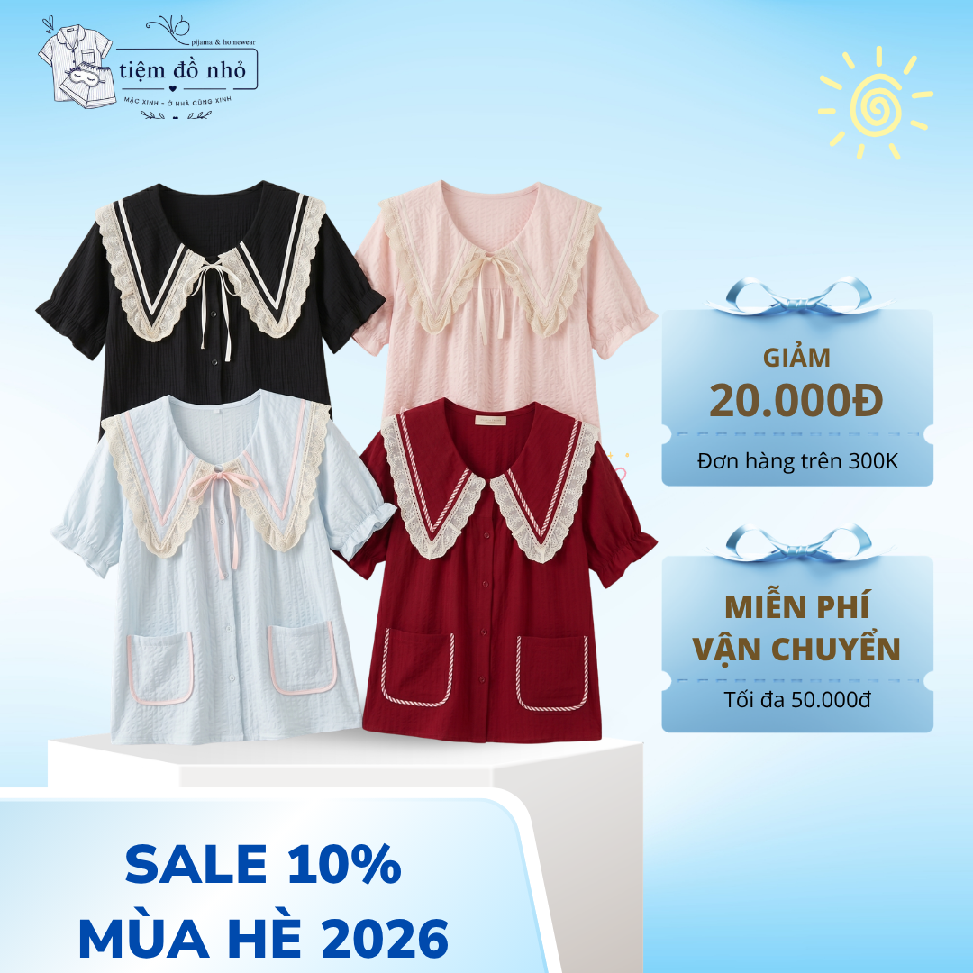 Bộ Đồ Ngủ Nữ Cổ Thủy Thủ Ren Vintage
