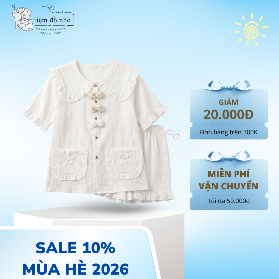 Bộ Đồ Ngủ Nữ Pijama Vân Mây Cổ Bèo - Ảnh 3