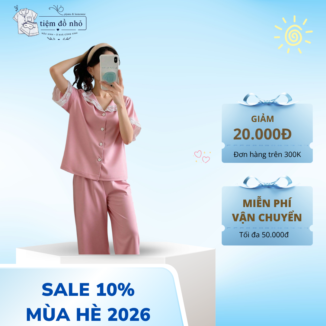 Bộ pijama nữ mặc nhà tay ngắn quần dài - Ảnh 3