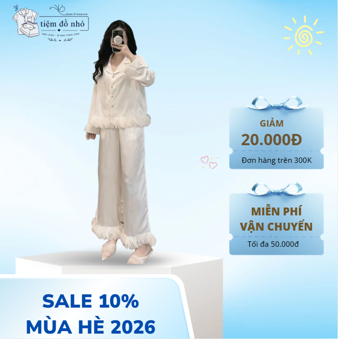 Bộ Pijama Lụa Hồng Pastel Dài Tay Cao Cấp Form Rộng Mềm Mại, Thanh Lịch Phối Bèo - Ảnh 4
