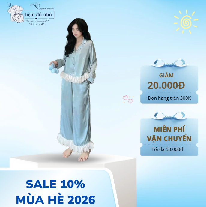 Bộ Pijama Lụa Hồng Pastel Dài Tay Cao Cấp Form Rộng Mềm Mại, Thanh Lịch Phối Bèo - Ảnh 5