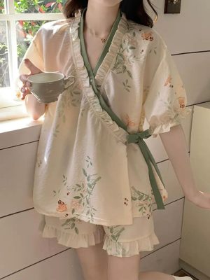 pijama đũi tay ngắn nữ