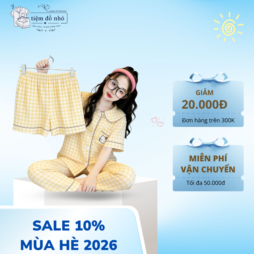 Set bộ Pijama nữ tay ngắn quần dài kẻ caro - Ảnh 3