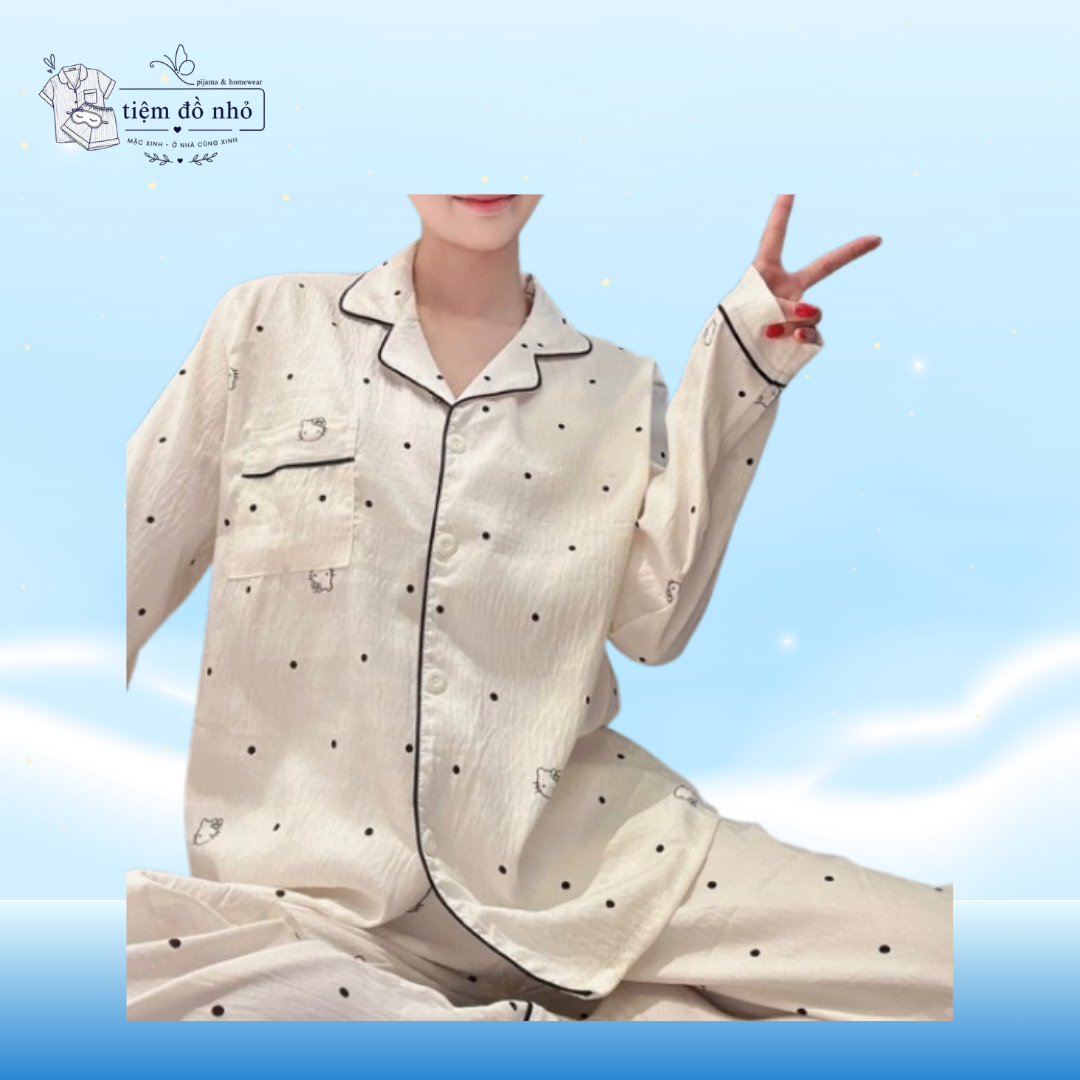 Bộ ngủ pijama nữ nhiều hoạ tiết dài tay mặc nhà chất đũi mềm mát 2026 - Ảnh 4