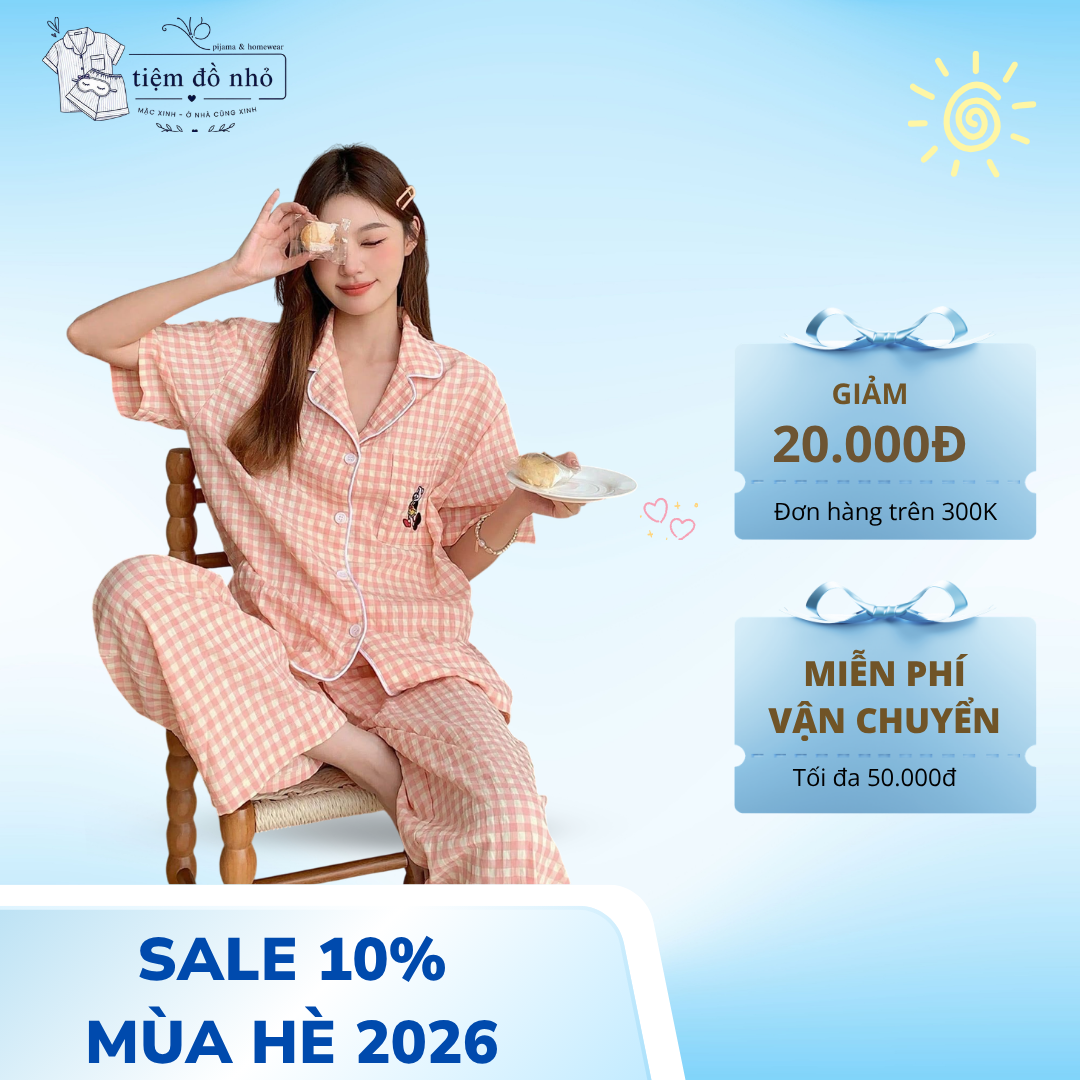 Set bộ Pijama nữ tay ngắn quần dài kẻ caro - Ảnh 2