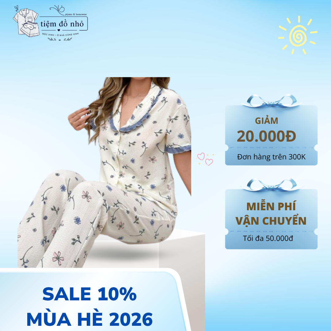 Bộ Pijama nữ tay ngắn quần dài hoa nhí - Ảnh 3