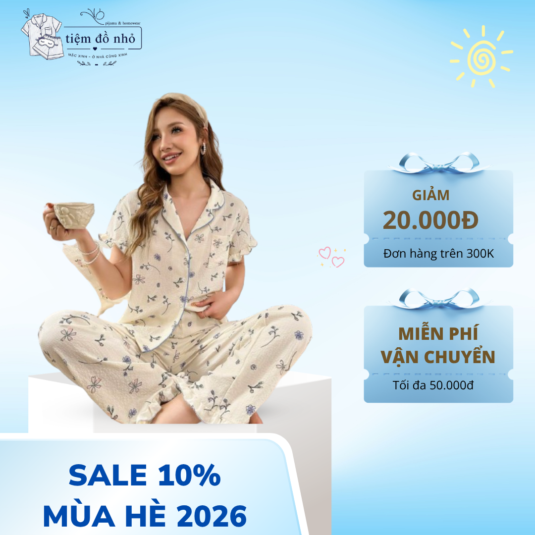 Bộ Pijama nữ tay ngắn quần dài hoa nhí - Ảnh 4