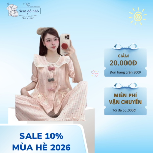 Bộ ngủ Pijama nữ quần dài tay ngắn phong cách tiểu thư