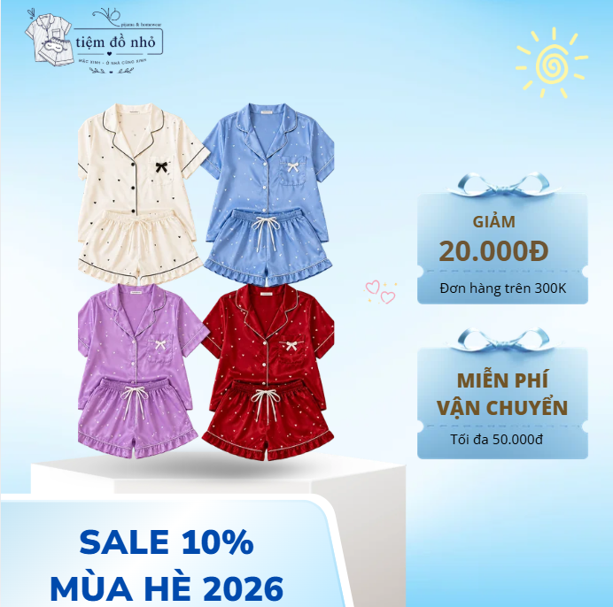 Set Pijama Lụa Nơ Xinh 4 Màu – Đồ Ngủ Nữ Ngắn Tay Mùa Hè Mềm Mịn, Dễ Thương